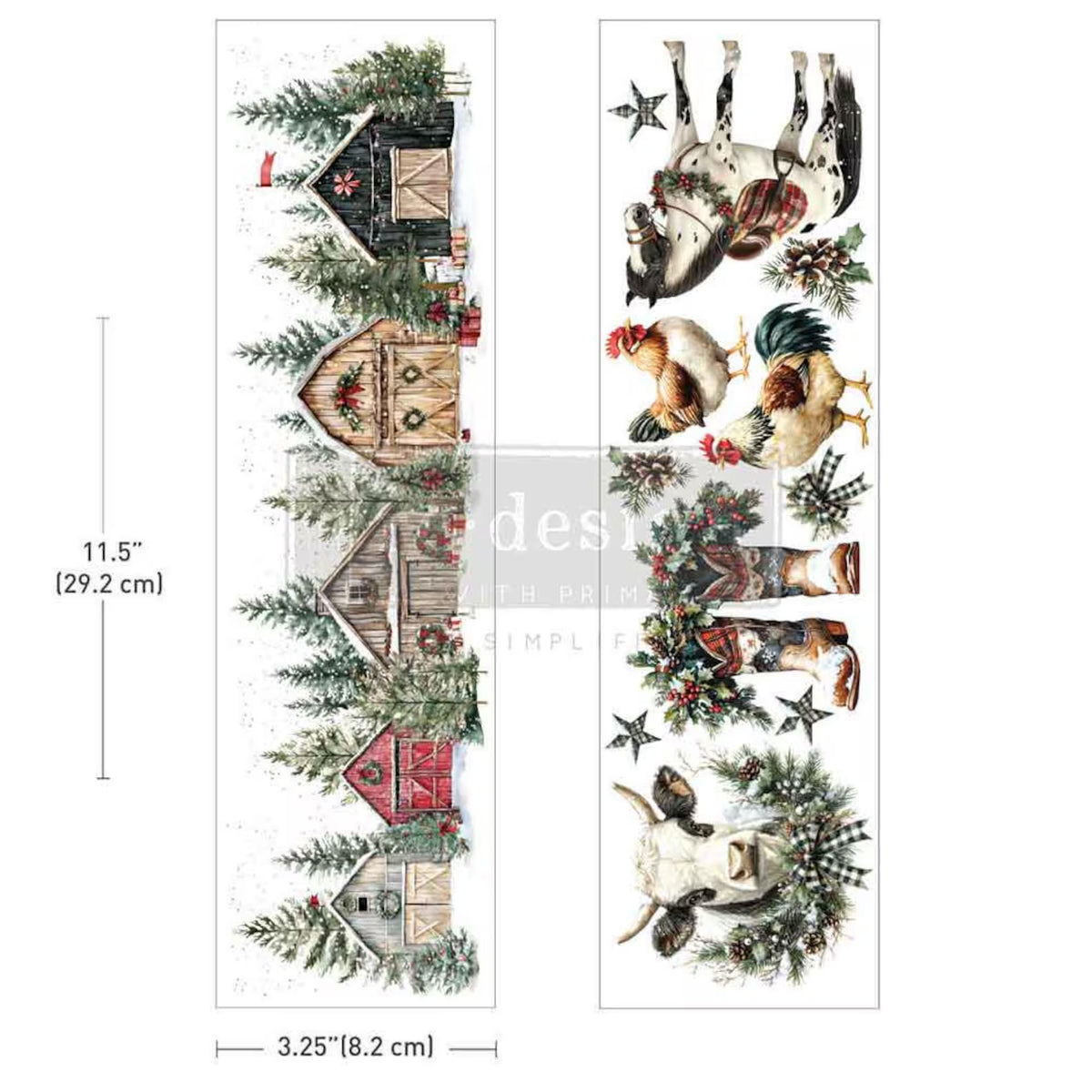 LUXE TRANSFER Redesign Décor Transfers®- Christmas on the Farm 3.25" x 11.5" 2 Sheets