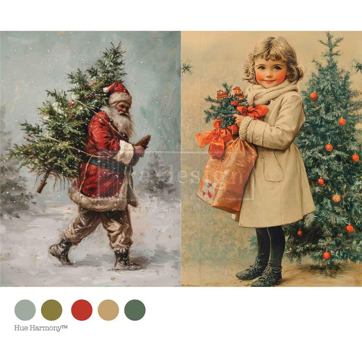 A-4 Decoupage Fiber - Vintage Tidings - 1 sheet 8.27" x 11.69"