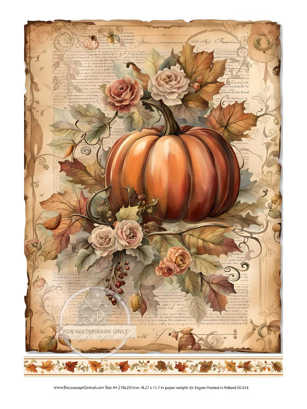 A4 Autumn Pumpkin Floral Rice Paper