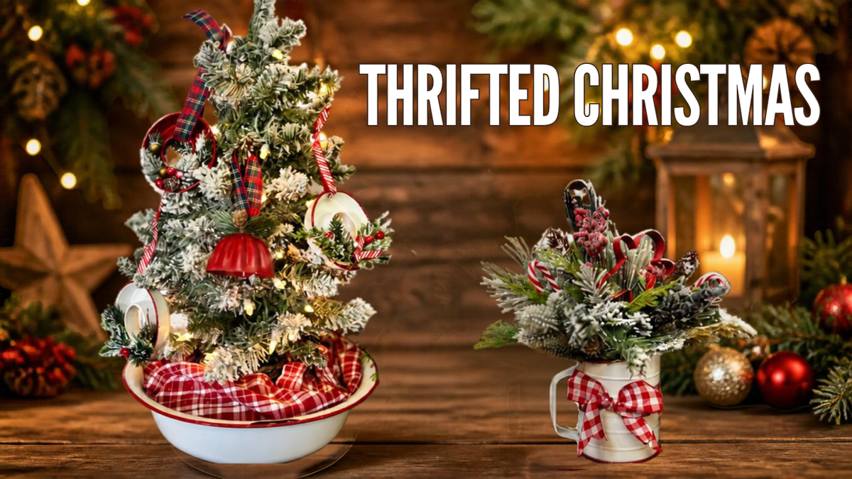 Load video: Vintage kitchen molds, tins, and a flour sifter transformed into handmade Christmas ornaments and holiday decorations.