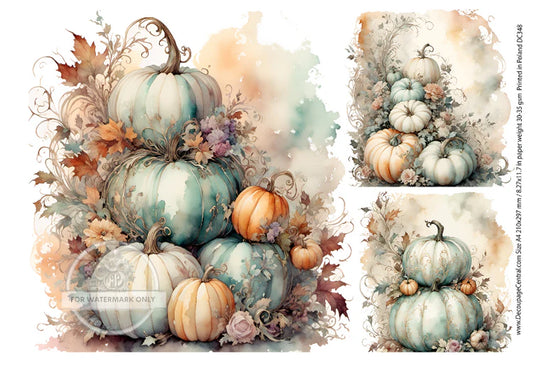 A4 Watercolor Stacked Pumpkins Trio
