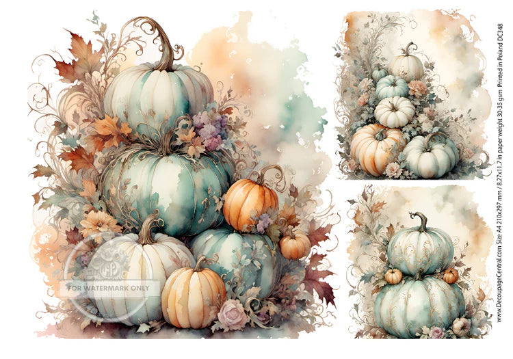 A4 Watercolor Stacked Pumpkins Trio