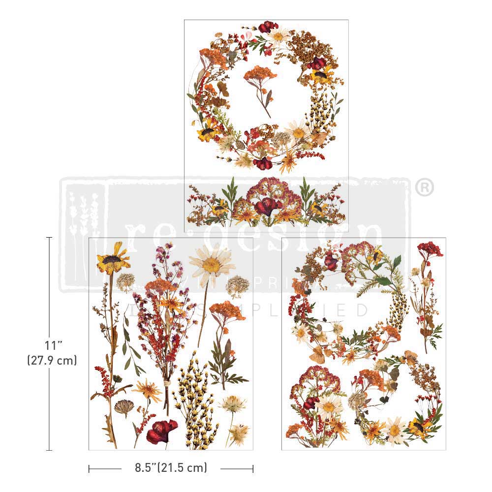 MIDDY TRANSFER Redesign Décor Transfers®- Dried Wildflowers 8.5 X 11 3 SHEETS