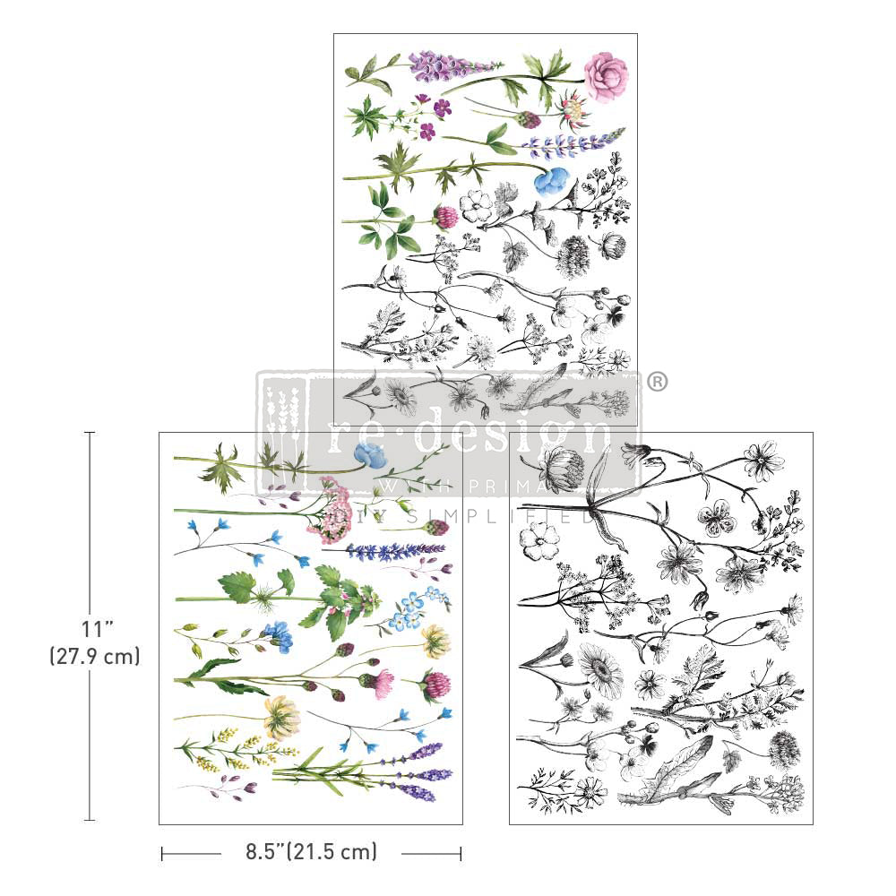 MIDDY TRANSFER Redesign Décor Transfers®- Tiny Flowers 8.5 X 11 3 SHEETS