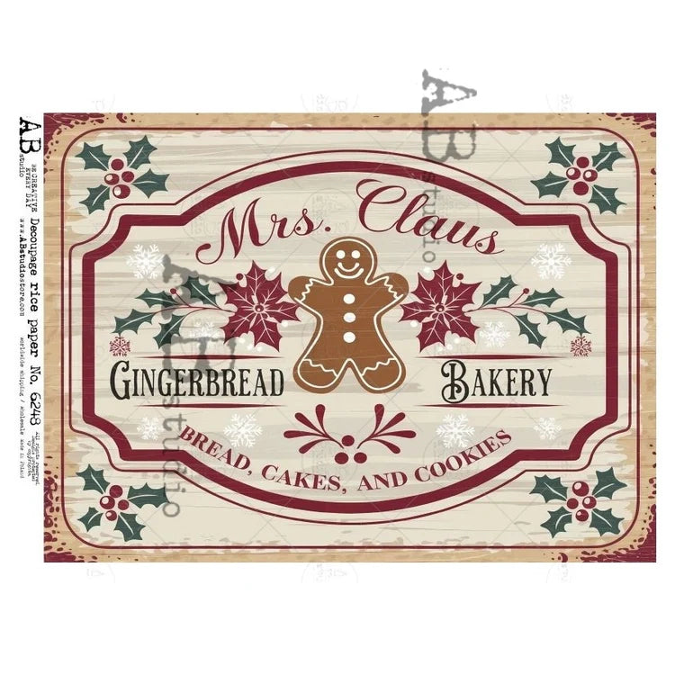 A4 Mrs Claus Gingerbread Bakery Christmas Sign AB Studio