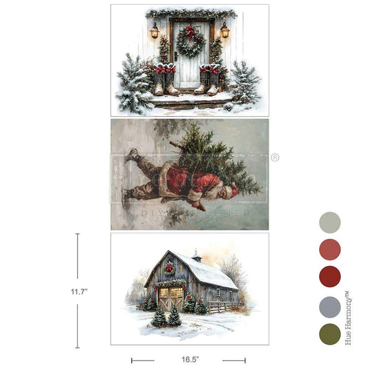 A-3 Decoupage Fiber - Santa's Woodland Stroll  - 3 sheets 11.7" x 16.5"