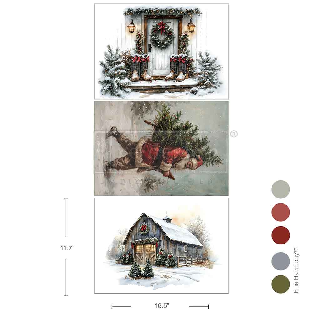 A-3 Decoupage Fiber - Santa's Woodland Stroll  - 3 sheets 11.7