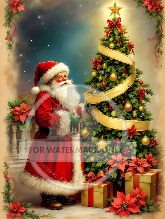 A4 Santa's Golden Christmas Tree Rice Paper