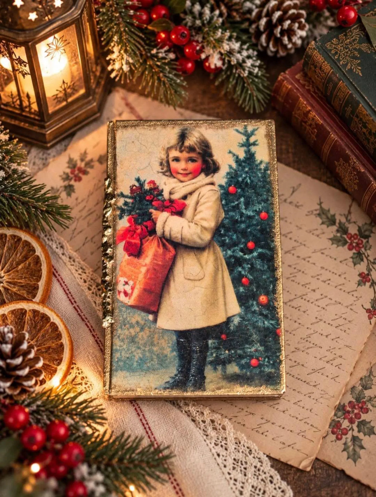A-4 Decoupage Fiber - Vintage Tidings - 1 sheet 8.27" x 11.69"