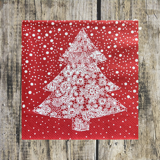 White Tree Red Decoupage Napkin