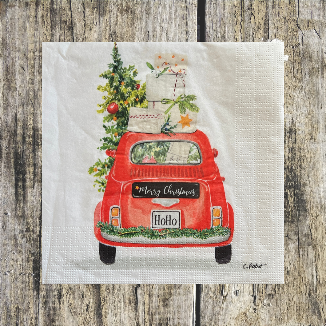 Decoupage Napkin Christmas Car