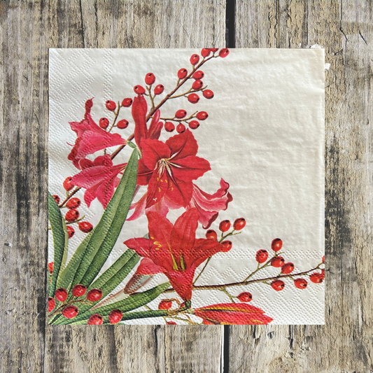Decoupage Napkin Christmas Amaryllis