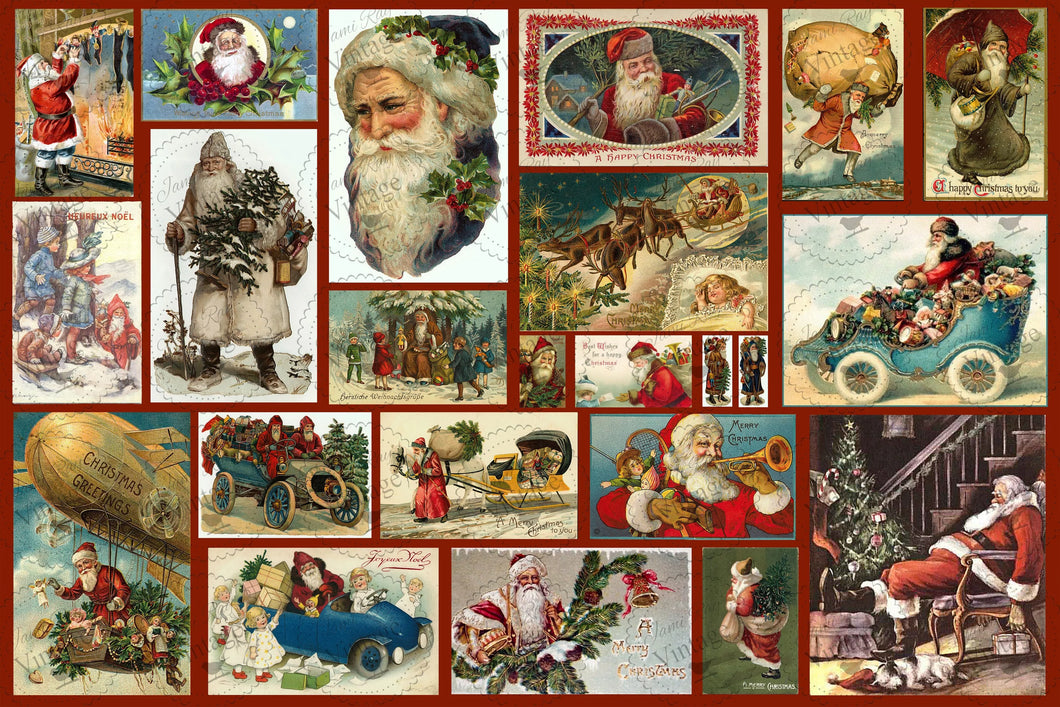 Decoupage Paper Santa Postcard